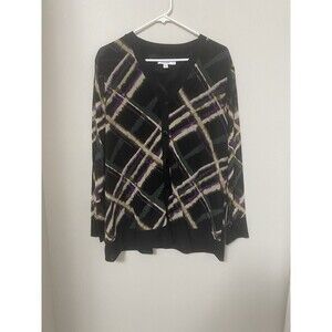 Chicos Lightweight Plaid Mesh Cardigan XL Multicolor